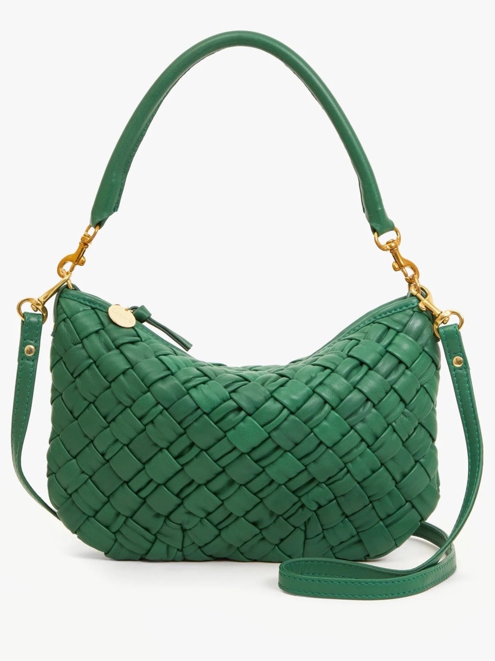 Clare V. Petit Moyen Puffy Woven Crossbody Bag in Color Fern Green / Gold NEW